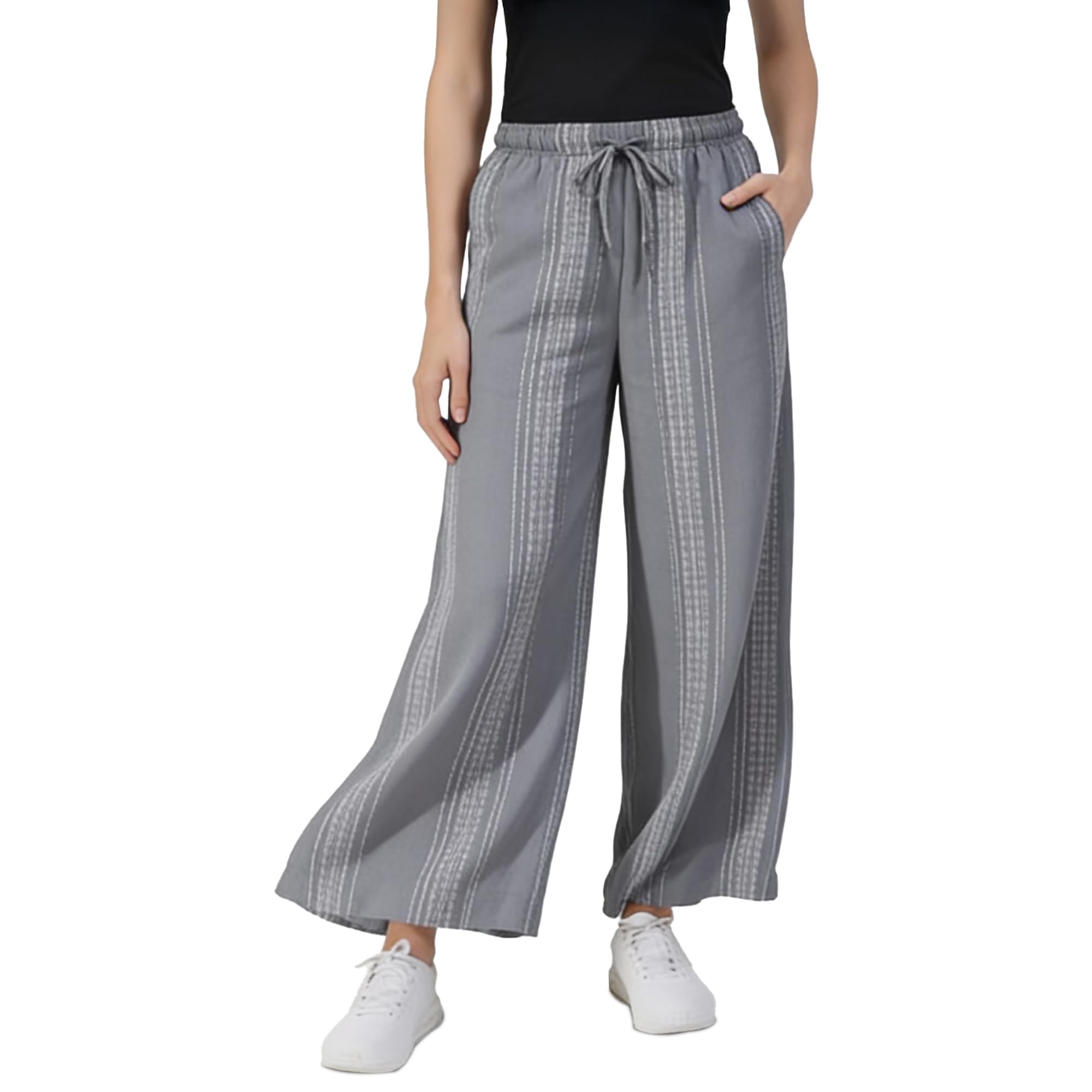 happy bunny Rayon Fancy Palazzo for Women, Mid-Rise Elastic Waist with Drawstring, Wide Leg Comfortable Palazzo Pants with Side Pocket, Casual Straight Fit-picture-56