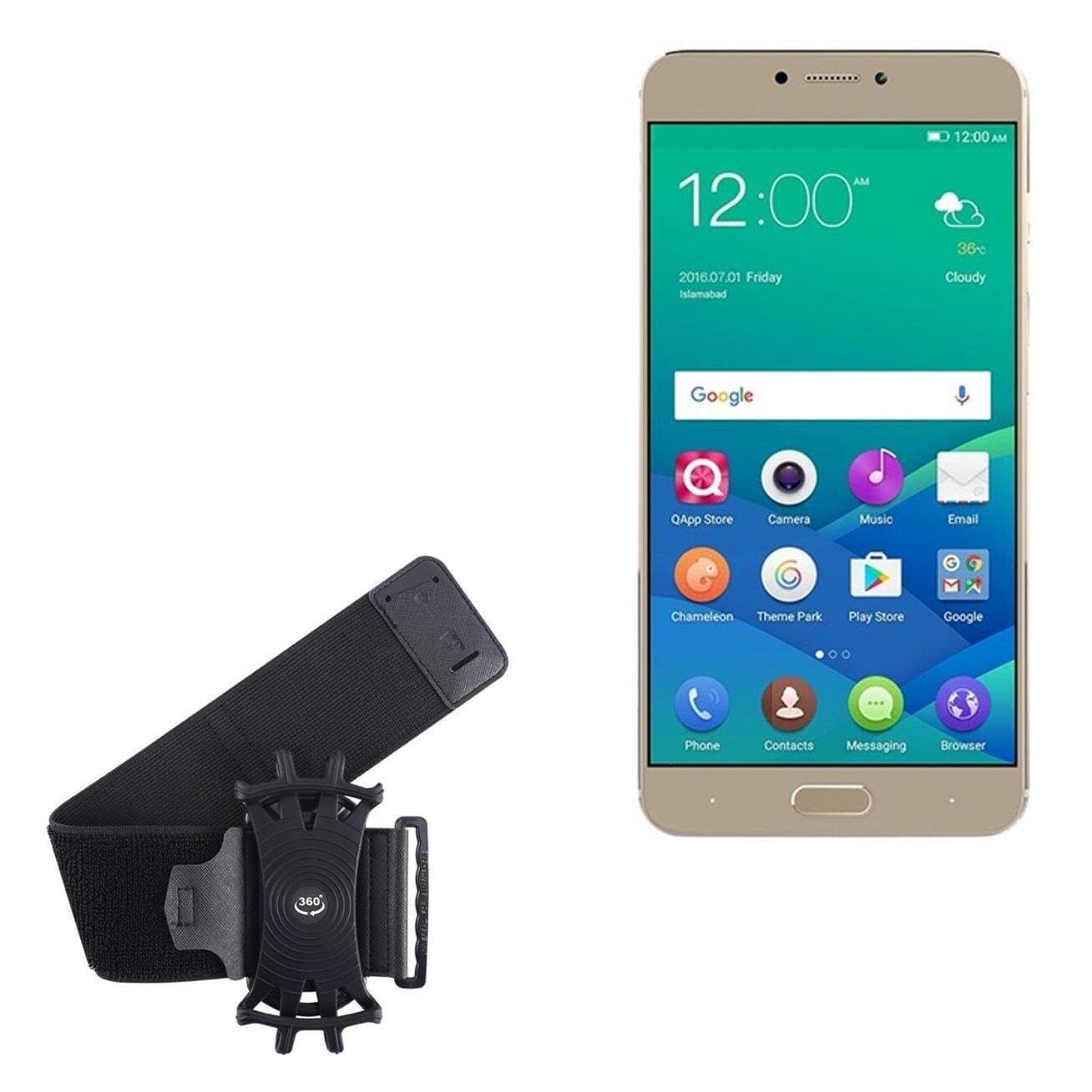 BoxWave Holster Compatible with QMobile Noir Z14 - ActiveStretch Sport Armband, Adjustable Armband for Workout and Running - Jet Black