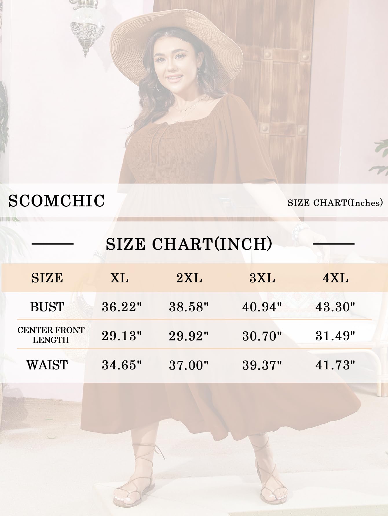 SCOMCHIC Robe longue fluide à manches courtes et col carré pour femme