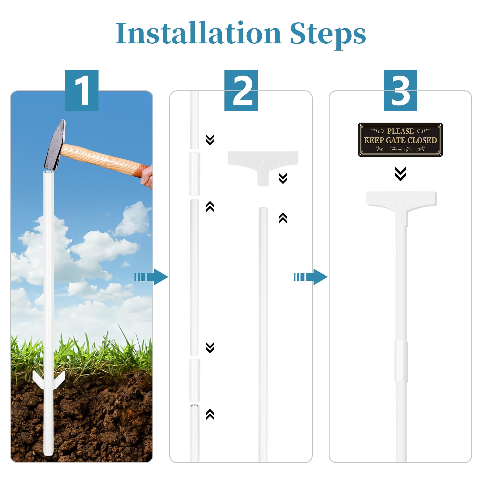 Lot de 2 piquets de panneau de 122 cm pour panneaux étanches - En métal - Pour jardin, cour, pelouse, uniquement pour panneaux en aluminium