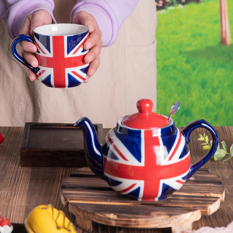 London Pottery Teiera con infusore, in ceramica, dipinta a mano Union Jack Limited Edition, 2 tazze (600 ml); tazza, 250 ml, inclusa una teiera e una tazza
