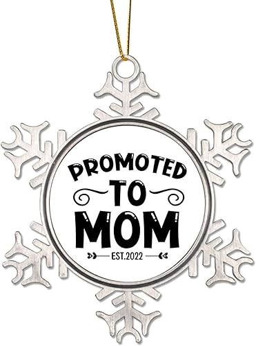Promoted to Mom Est 2022 Adornos de metal divertidos adornos de Navidad, recuerdo colgante de copo de nieve para invierno, Año Nuevo, decoración de