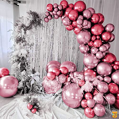 Image of Just Party 25Pcs Red & 25Pcs Lavender Metallic Chrome Balloons with Shiny Surface For Birthdays /Anniversary /Engagement /Baby Shower /bachelorette Party Decorations (Pack of 50)