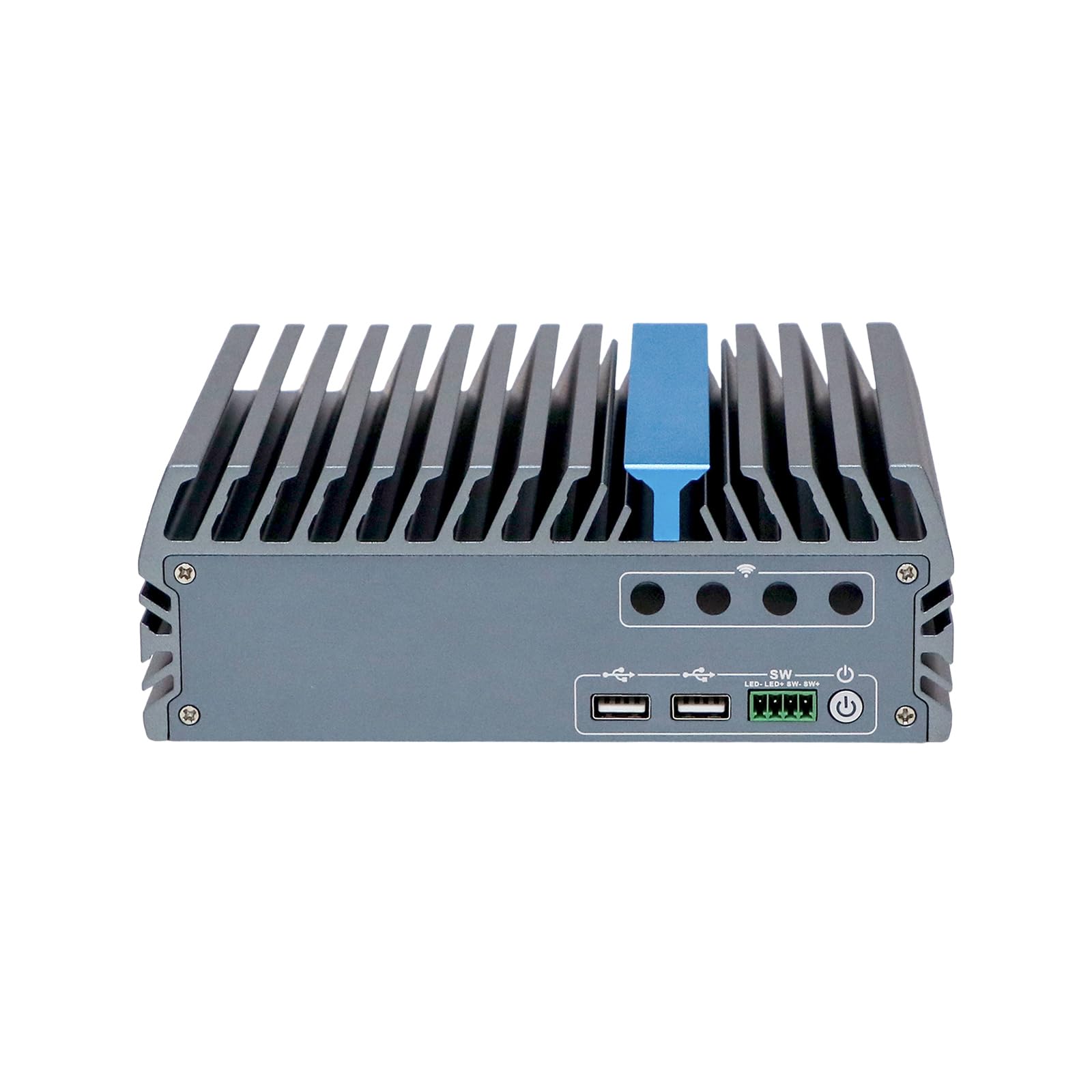 Base DIN Rail Industrial Embedded Computer, N100, Windows 11 / Linux Ubuntu, IX19, 2 x HDMI, 2 x LAN, 12V 2-pin Phoenix Terminal, Expandable CAN COM GPIO, 16G RAM, 256G SSD