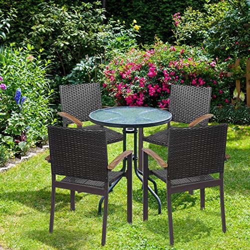 COSTWAY Rattan Garden Chairs Set of 2/4, Stackable Outdoor Dining Chairs with Acacia Wood Armrests & Non-slip Footpads, PE Wicker Patio Bistro Armchairs for Backyard Poolside Balcony (2) 8 COSTWAY Rattan Garden Chairs Set of 2/4, Stackable Outdoor Dining Chairs with Acacia Wood Armrests & Non-slip Footpads, PE Wicker Patio Bistro Armchairs for Backyard Poolside Balcony (2) - Image 8