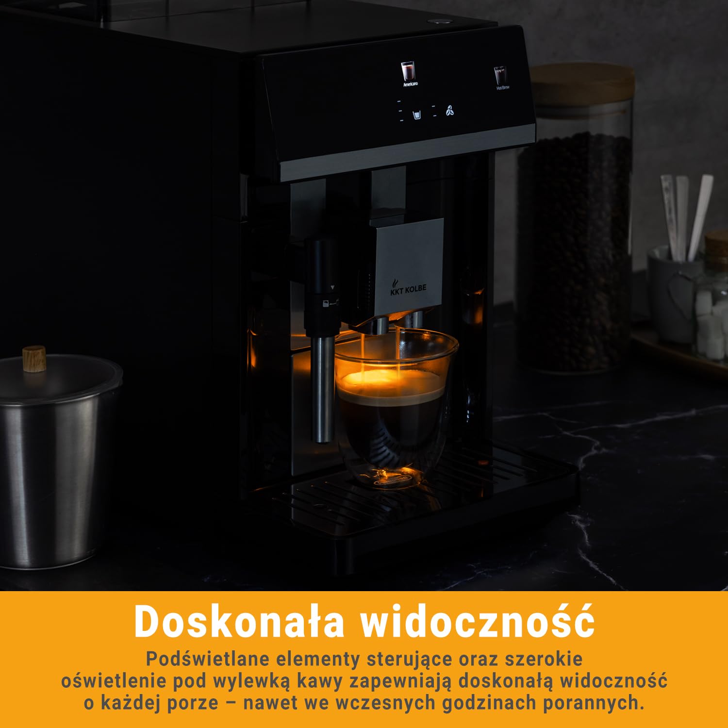 KKT KOLBE W pełni automatyczny ekspres do kawy z dyszą do spieniania mleka, ColdBrew i akcesoriami, funkcja 2 filiżanek, 15 bar, 7-stopniowy mechanizm mielący, ekran dotykowy, automatyczne czyszczenie