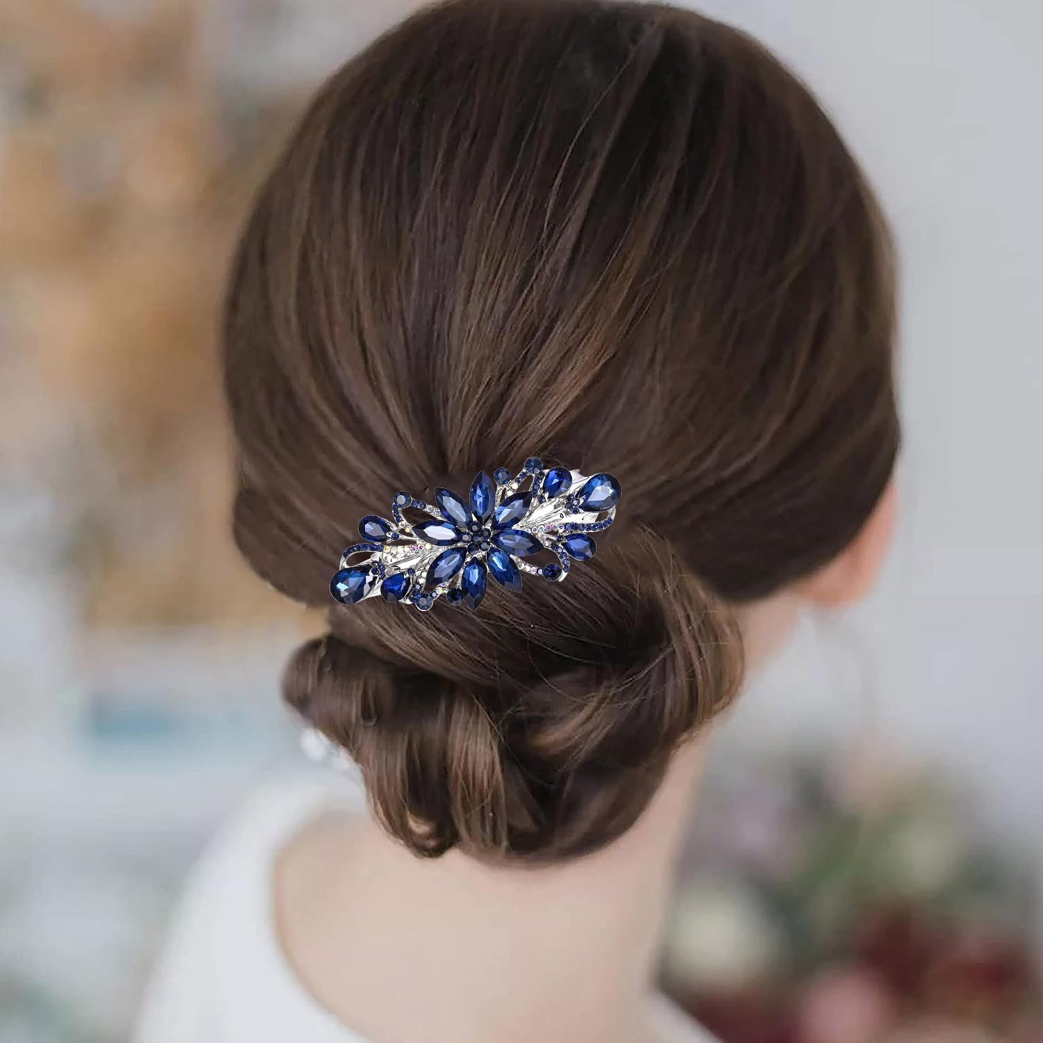 Amazon.com : Austrian Bridal Hair Barrettes, Navy Blue  display picture 3