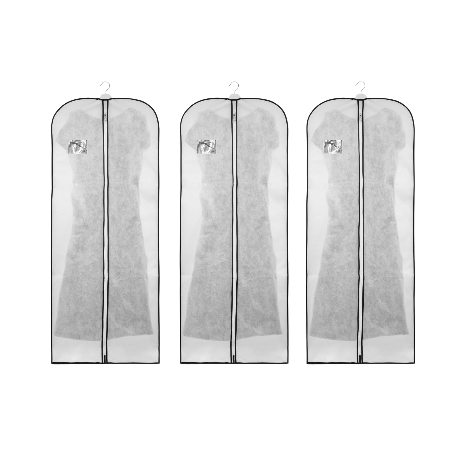 Wedcova Fabric Dress Bags Covers Long 40, 60, 72Inch, White with Black Edge