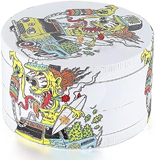 KingLv Herb Grinder, Large 3 inch(75mm) 4 Pieces Aluminum Alloy Metal Grinder,Cartoon Design Spice Grinder with Pollen Catcher (Cartoon Painting-3")