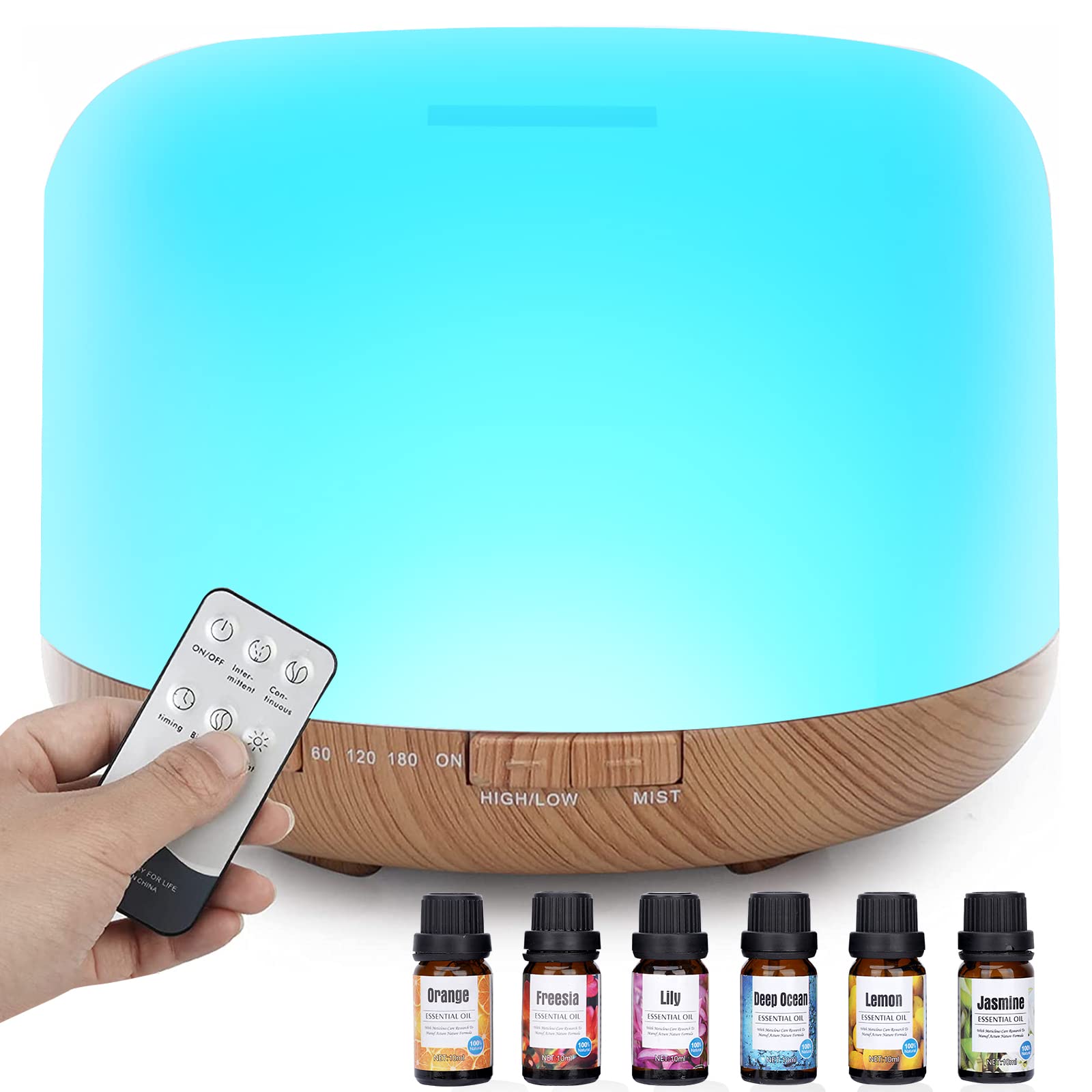 Aroma Diffuser 500 Ml Mit Fernbedienung | 7 Farben LED & Timer | Ultraschall Luftbefeuchter BPA-frei