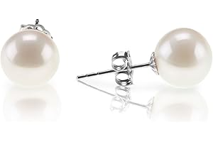 18K Gold Plated Sterling Silver Round Stud White Simulated Shell Pearl Earrings