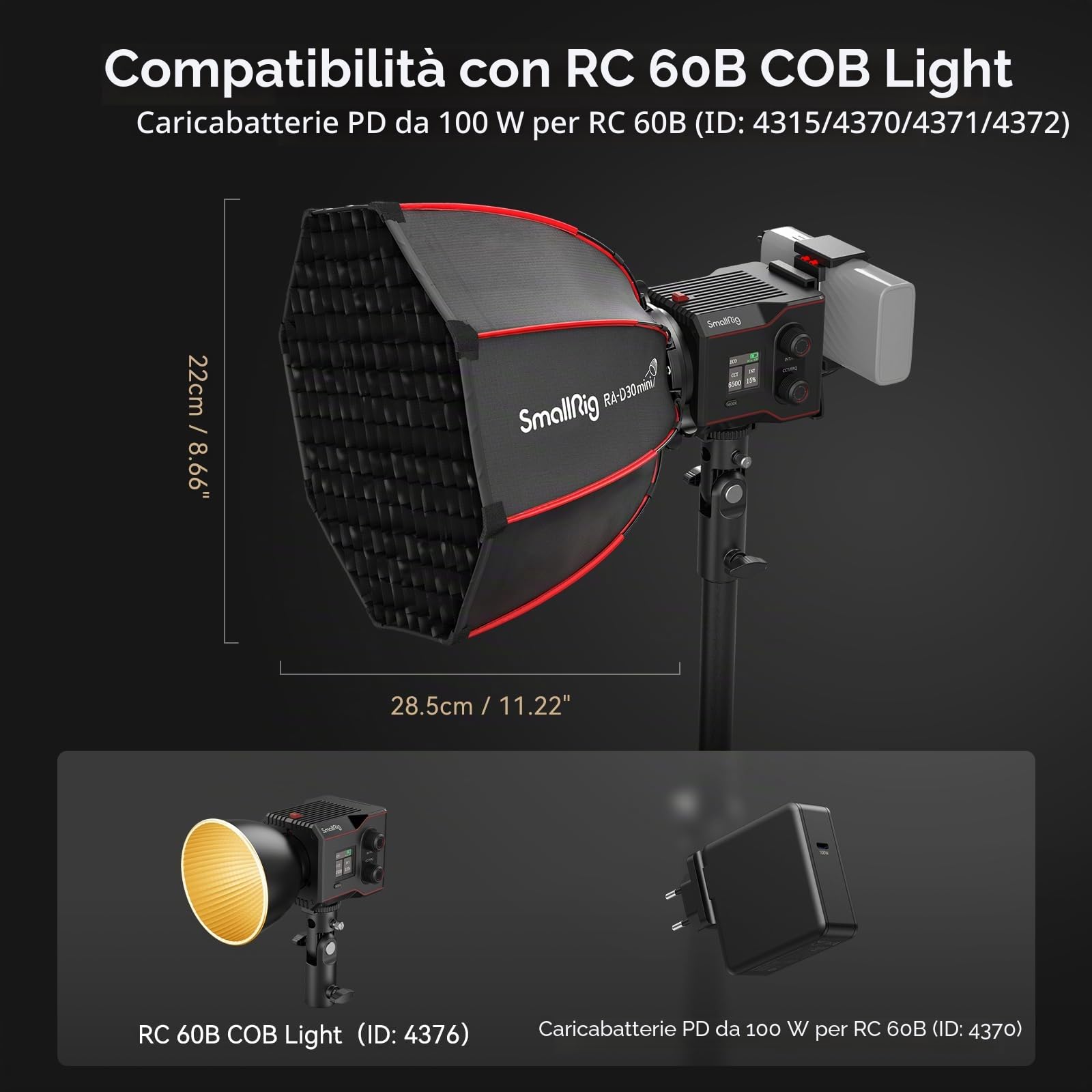 SMALLRIG RA-D30 Mini Softbox Parabolico con Sgancio Rapido, Softbox da 29 cm Compatibile con la Lampada Video LED COB SMALLRIG RC 60B 4376/4518-4358