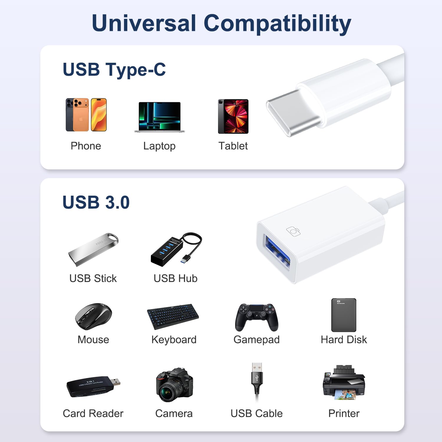 Adaptador USB C a USB 3.0, USB C macho a USB hembra, cable OTG Thunderbolt3 a USB adaptador compatible con MacBook Pro/Air, iPhone 16 Pro Max/16 Plus/16/15, Galaxy S24/S23/S22/S21 (1)