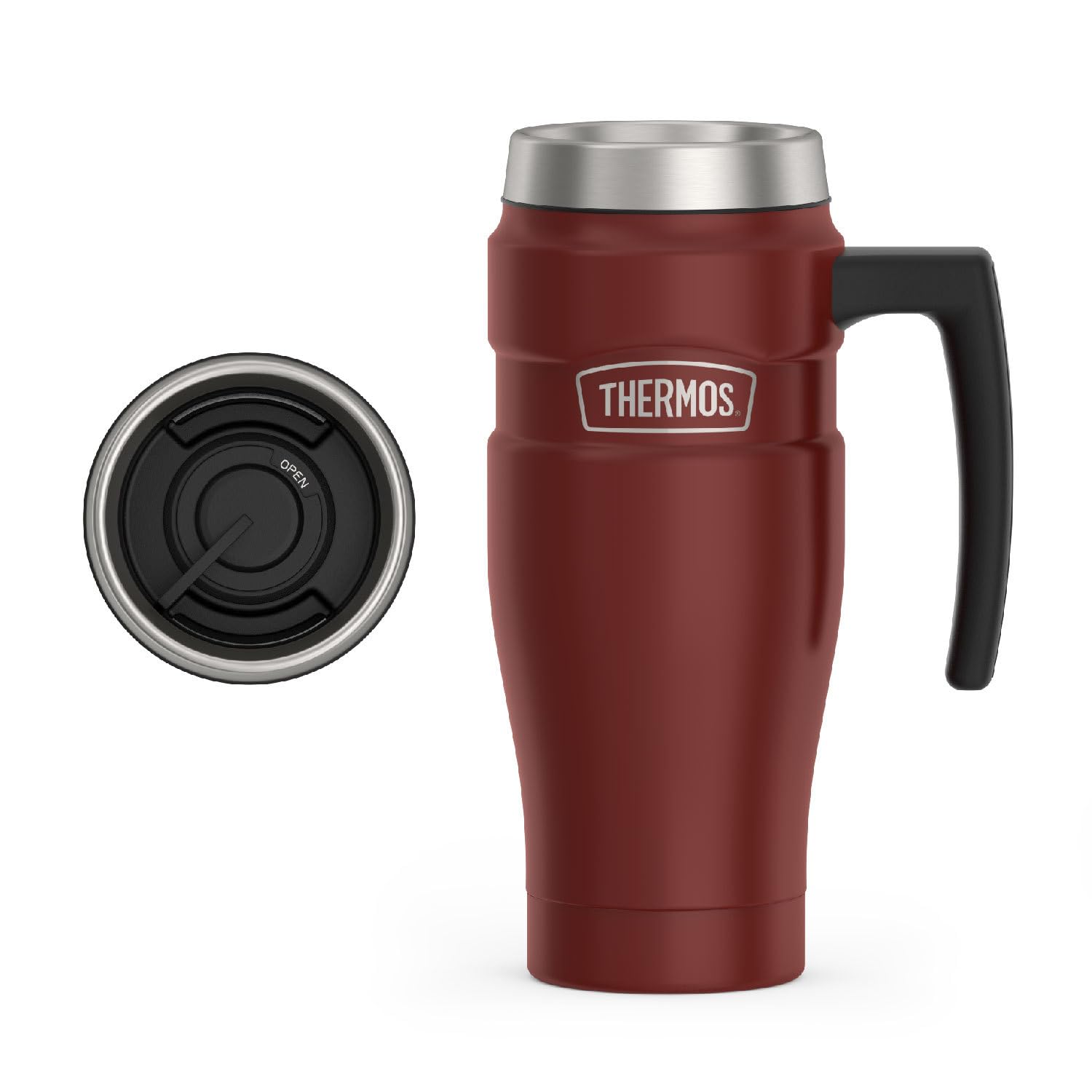 THERMOSStainless King Vacuum-Insulated Travel Mug, 16 Ounce, Rustic Red