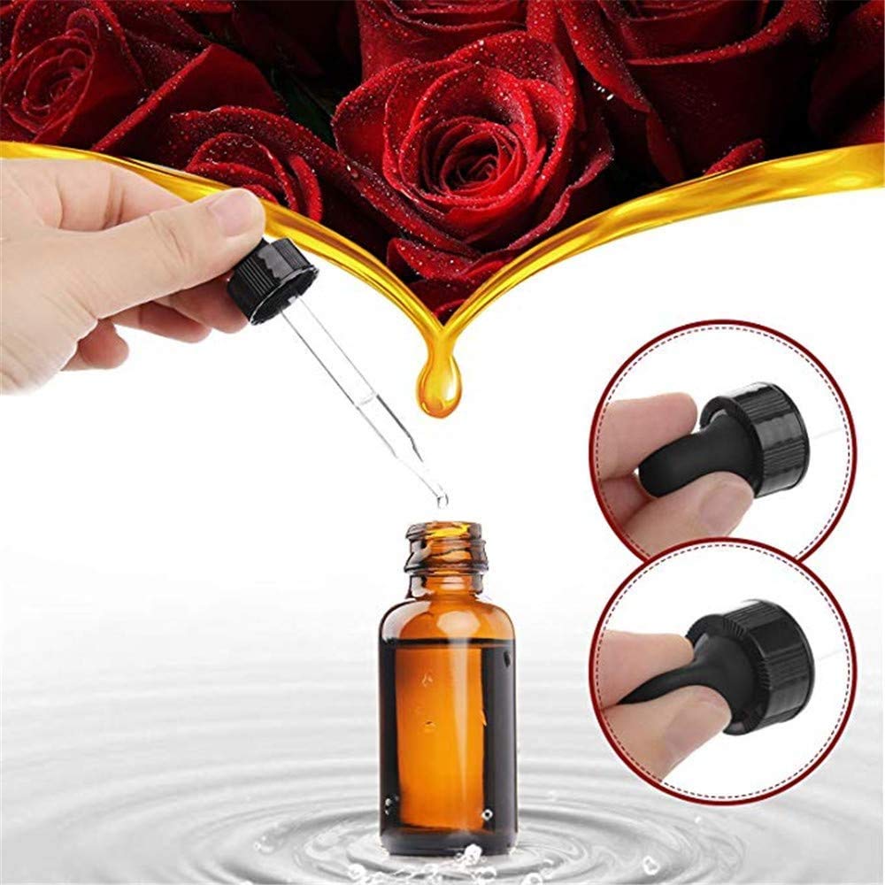 PHARCOS Amber Glass Bottle with Black Ring, Black Silicone Teat Dropper and Plug (Amber 50 ML - 2 PC) Leakproof 3