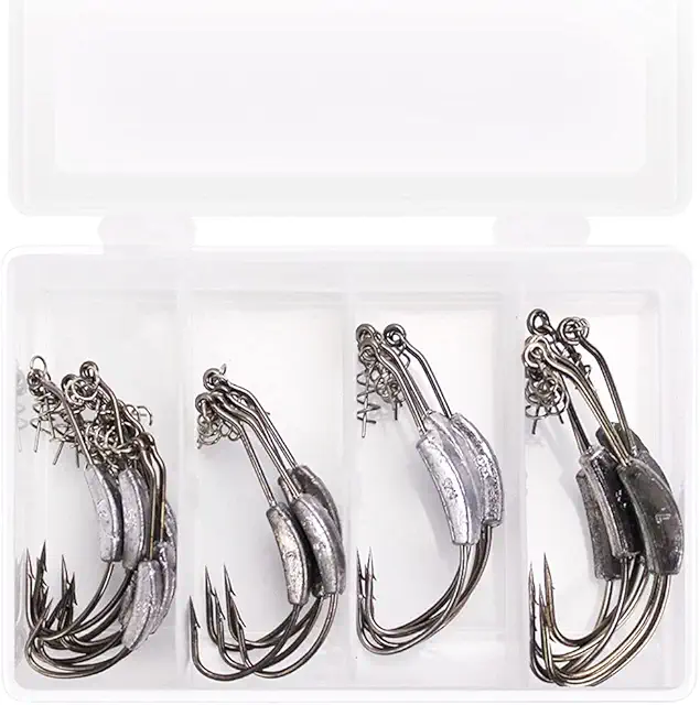 ANCLLO 25pcs Weighted Fishing Hook with Spring Lock - Offset Krok