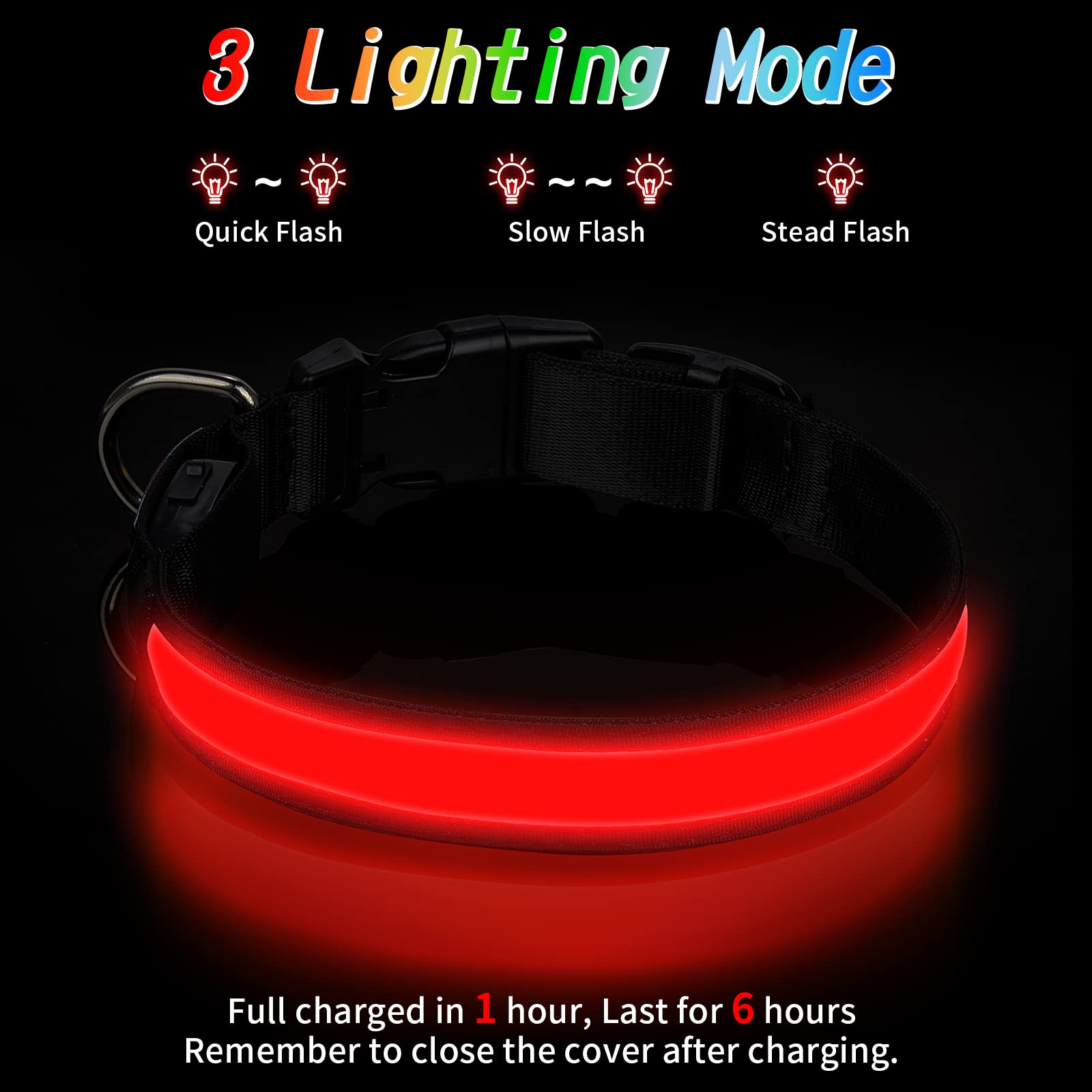TENXSNUG Collare Luminoso per Cani Ricaricabile USB, Collare per Cani a LED Regolabile con 3 Modalità di Illuminazione per Cani di Piccola Media Grande Taglia in Tutta Sicurezza di Notte -Rosso-S