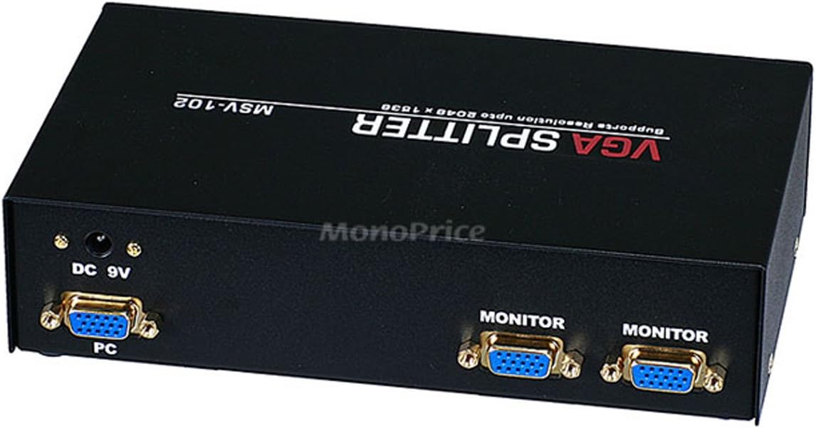 Monoprice 2-Way SVGA VGA Splitter Amplifier Multiplier 400 MHz - Black (No Logo)