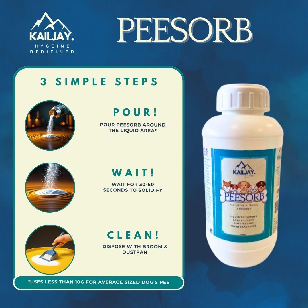 Kailjay peeSORB Pet Urine and Liquid Absorber & Dog deodorizer, for Dogs/Cat urine, vomit, poop Liquid to Powder, Easy to Clean, Disinfectant, Fresh Fragrance, Easy to Use (400G) 2