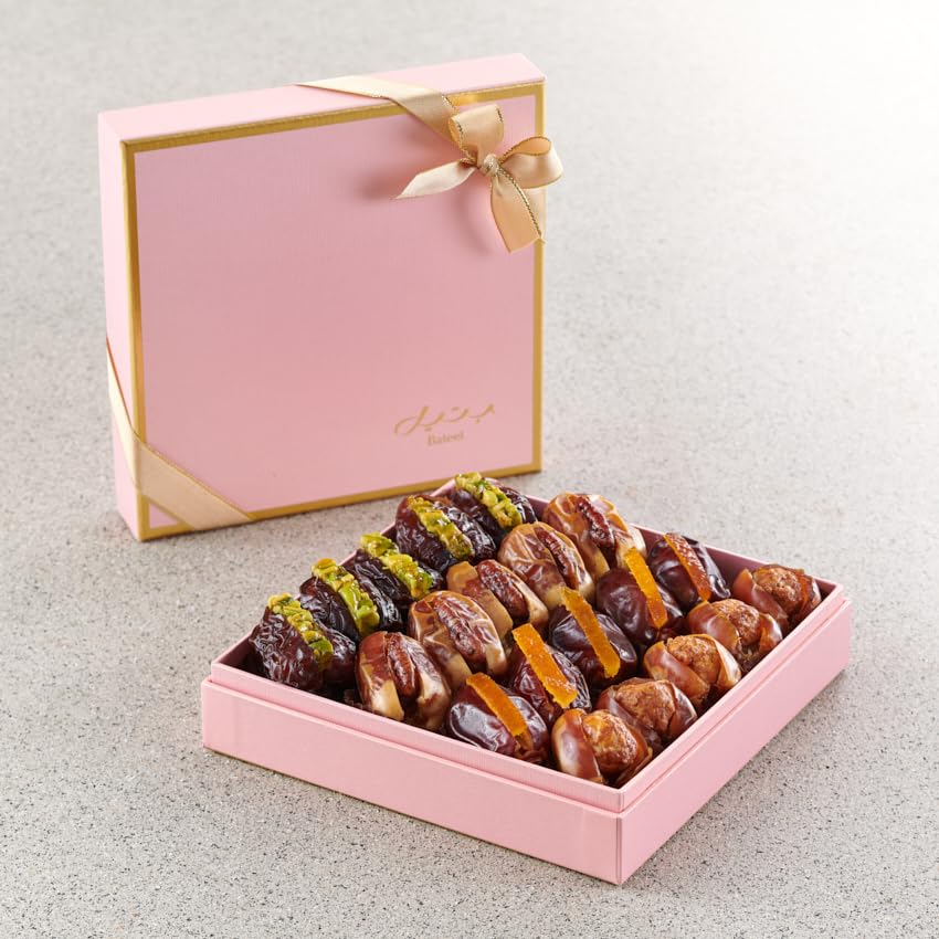 Bateel Pastel Petal Gift Set – Small Premium Filled Dates | Gourmet Stuffed Organic Dates with Nuts & Fruits | Elegant Pink Gift Box