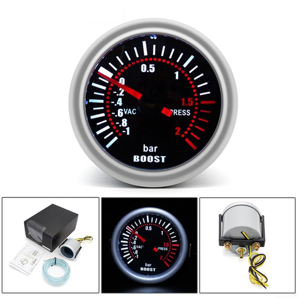 Puntero LED para 52 mm 2 pulgadas para turbo para medidor de presión de impulso con función de medidor de vacío -Rango de presión de 1 a 2 bar para uso automotriz con manual de instalación