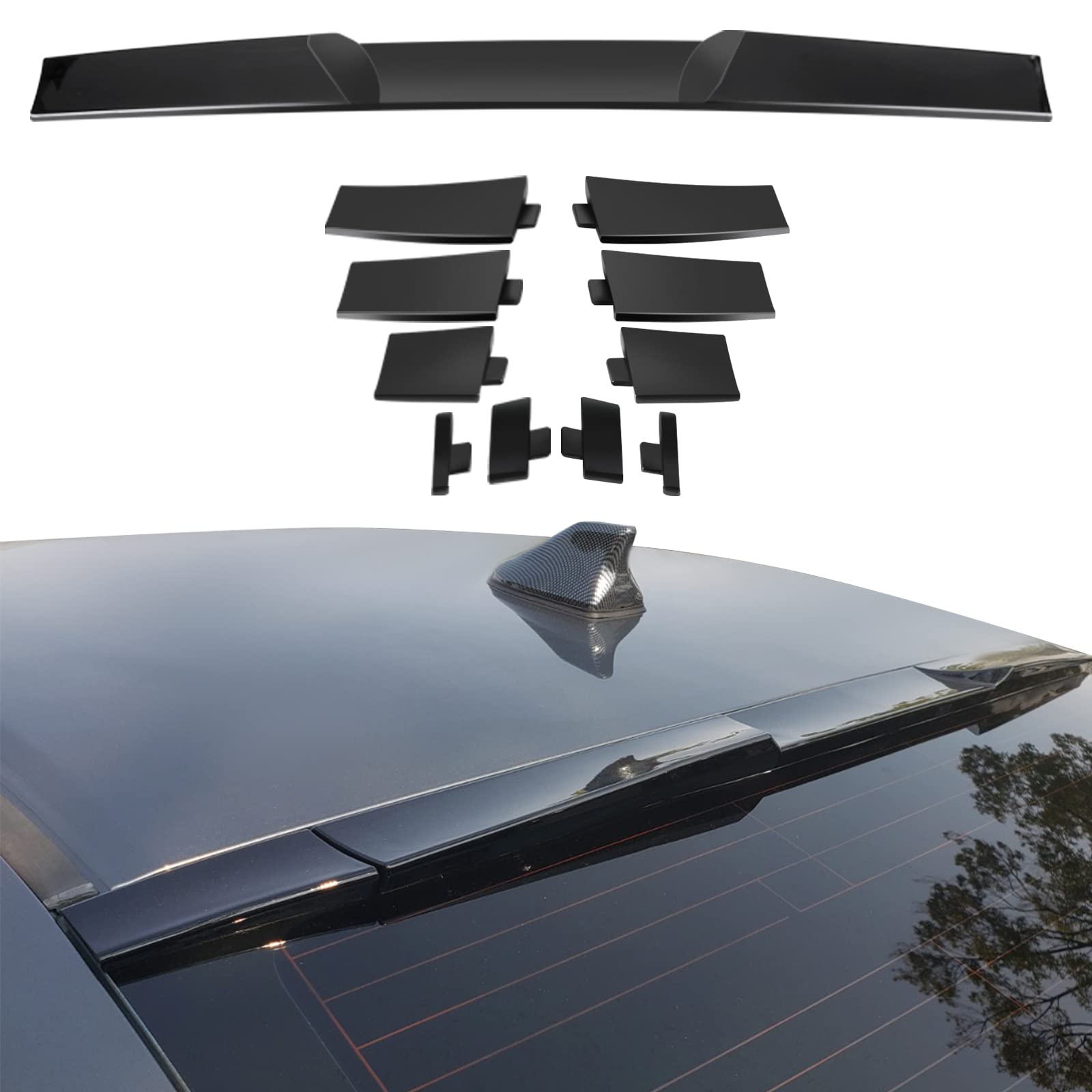 SCITOO Rear Window Roof Spoiler, Universal Top Roof Spoiler Wing Adjustable Window Roof Spoiler Lip Trim Carbon Fiber for Vehicles