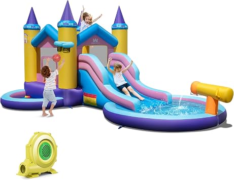 BOUNTECH Inflatable Water Slide, 2 in 1 Castle Bounce House Water Slide with Ball Pit & Splash Pool for Kids Outdoor, 580W Blower, Bouncy Waterslides Inflatables for Kids Backyard Party Gifts
