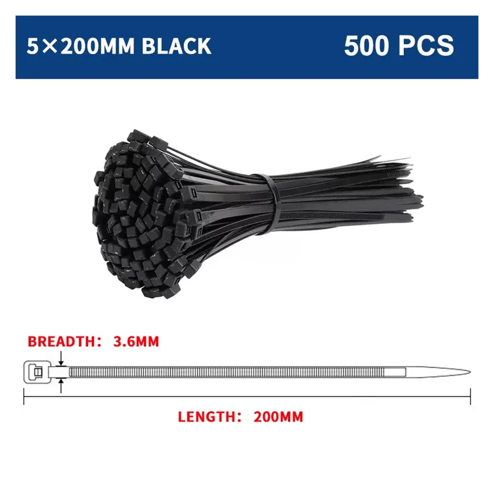 Fascetta fermacavi in ​​nylon di plastica autobloccante Chiusura con cerniera nera(5x200mm)