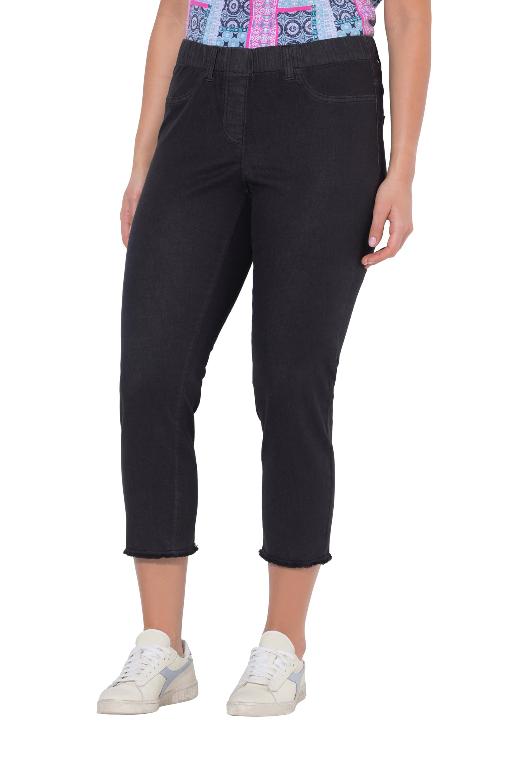 Ulla Popken Damen große Größen Übergrößen Plus Size 7/8-Hose Sienna, Fransensaum, schmales Bein 818073