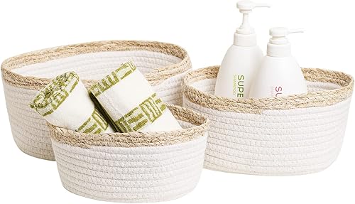 Miniatura 2 de Paquete de 3 cestas de almacenamiento tejidas de cuerda, cubos organizadores para el hogar y organizadores de juguetes, cestas de guardería