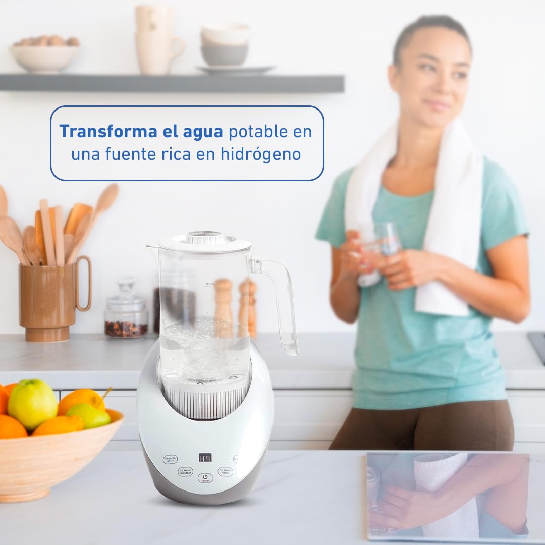 Ozono Hogar - Jarra Generadora de Hidrógeno - Hidrogena y Magnetiza el Agua - 1600 ml - Portátil, Ligera y Autolimpiable - Agua Hidrogenada Fuente de Antioxidantes