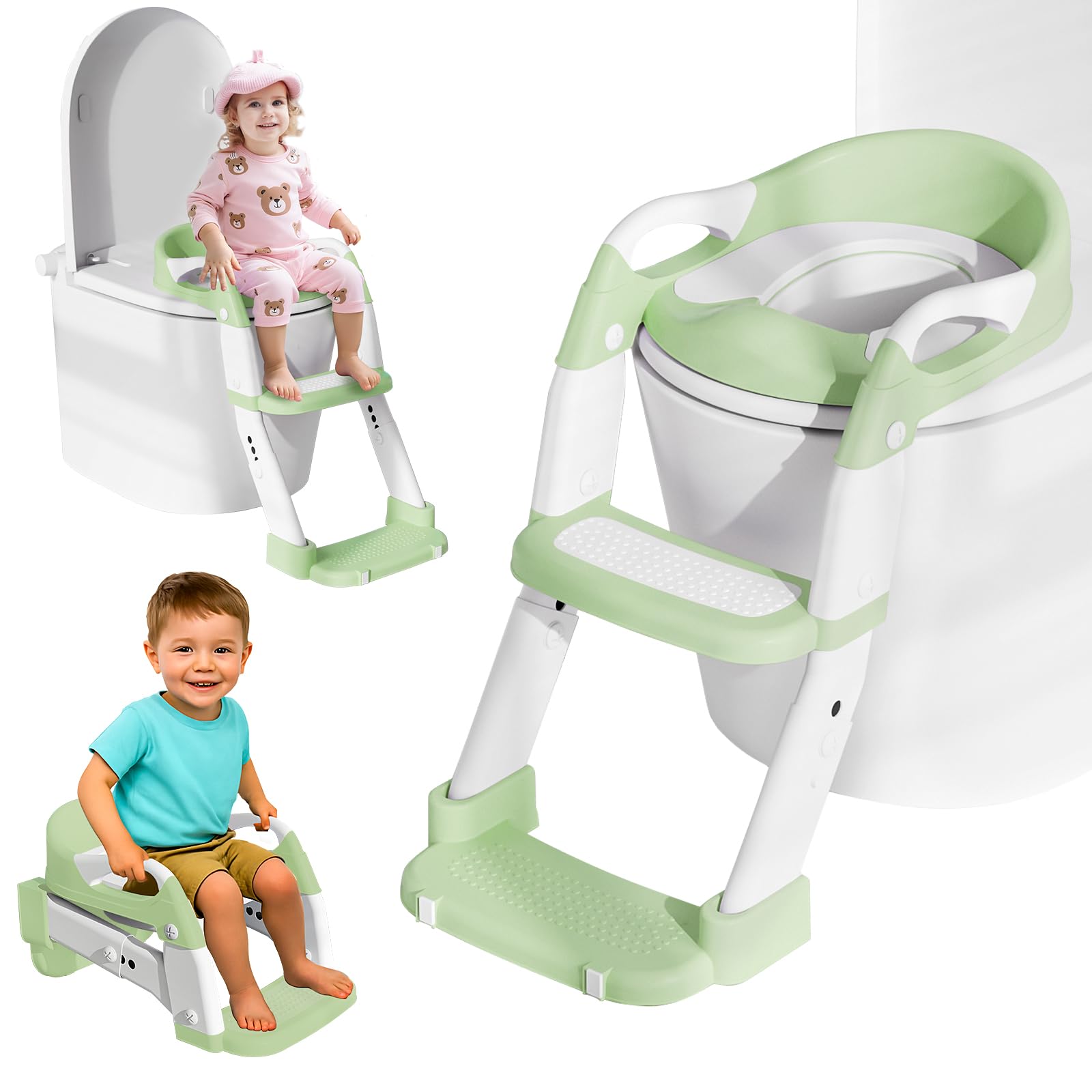 Riduttore WC Bambini con Scaletta, Multifunzione 3 In 1 Scaletta WC Per Water Bambini con Vasino Removibile, Paraspruzzi Estesi Regolabile e Pieghevole Sgabello Antiscivolo, Adattatore per Bambino