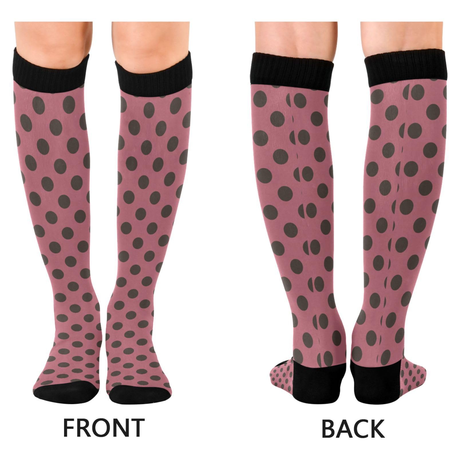 MFTJYO Pink Brown Polka Dots Compression Socks for Women Men Circulation Long Knee High Socks for Athletic Sports Running