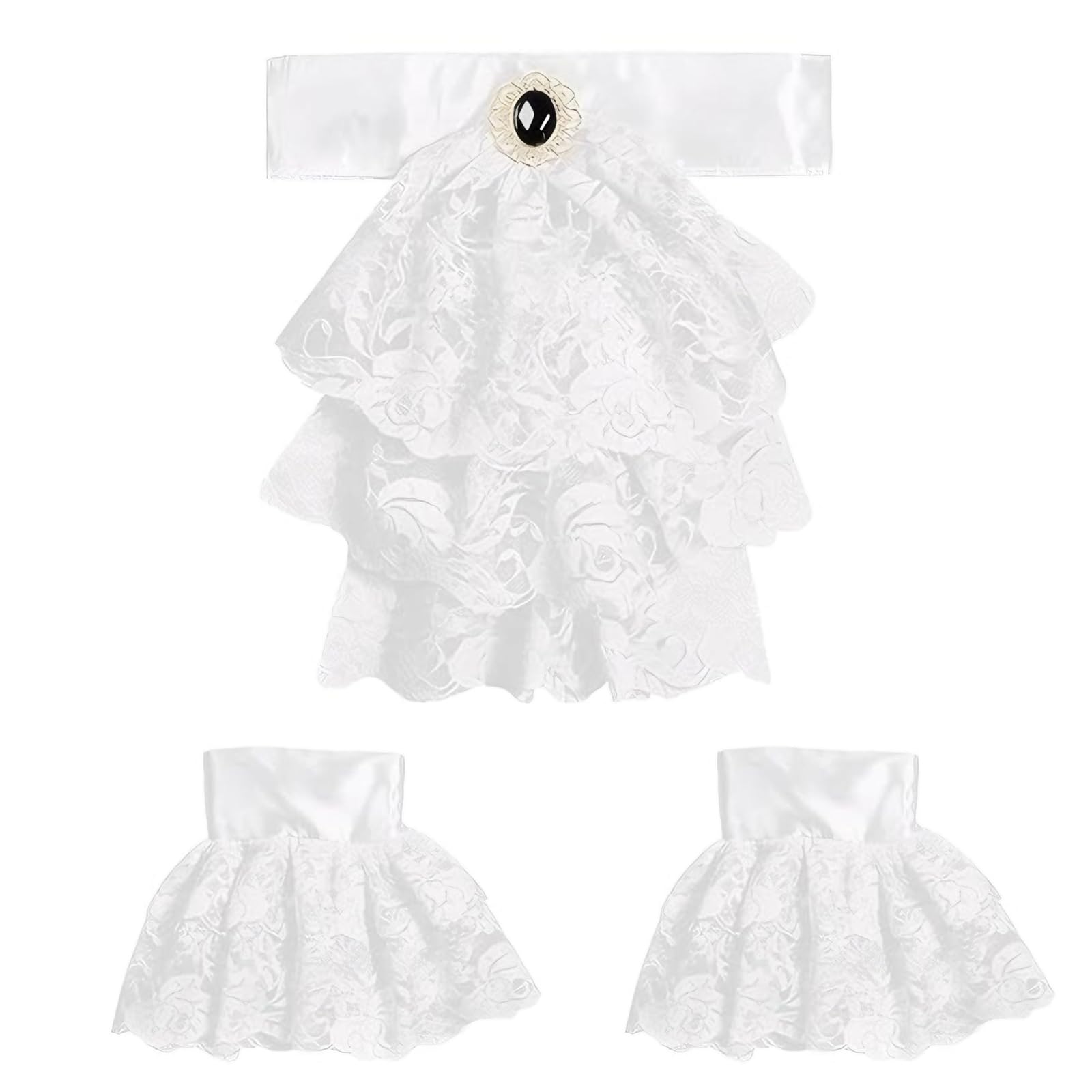 EDLMKM Colonial Lace Jabot Cuffs Set, Lace Cuffs and Necktie, Ruffle Neck, Clothing Accessories, Detachable, Perfect for Pirate, Vampire and Victorian Outfits