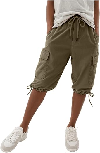 Linen Bermuda Shorts for Women Knee Length with Pockets Drawstring Waist Causal Comfy Summer Pedal Pushers Short