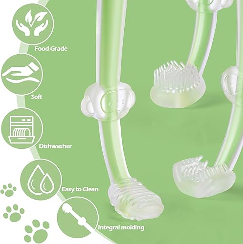 Miniatura 6 de FOVRLZSE Kit de cepillo de dientes para mascotas, cepillo de dientes de silicona 360 para perrogato con raspador de lengua (3 piezas, azul)