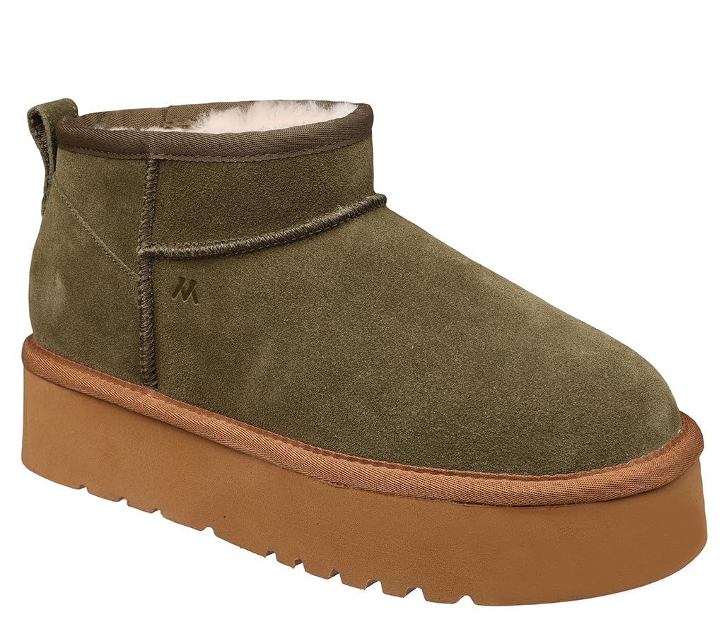 mykos Womens Ellie Suede Pull-On Platform 1 65 4 Boot - Water Stain Resistant - Faux-Fur Lined Ankle
