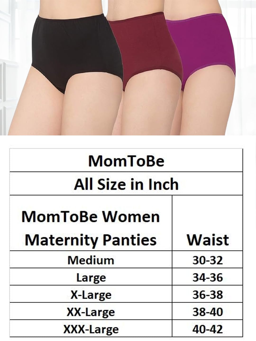 MomToBe Women's Cotton High Waist Maternity Panty/Pregnancy Panty/Maternity Underwear/Pregnancy Underwear/Maternity Panties Over Bump Combo- (5503reblkmrnmagmp-xl_Multicolor_Pack of 3) 4