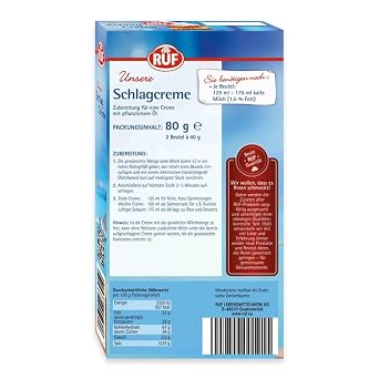 RUF Whipped Cream Cream Replacement with Vegetable Oil Low-Fat Alternative to Cream for Cakes Cakes Waffles Muffins Gluten-Free 24 x 40 g