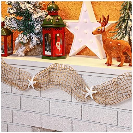 Christmas Starfish Garland Ocean Themed Fishnet Beach Decor Coastal Garland Decor Beach Themed Wedding Decor for Christmas Tree Mantel Curtains Home Decor Supply (10 Feet,White, Brown)