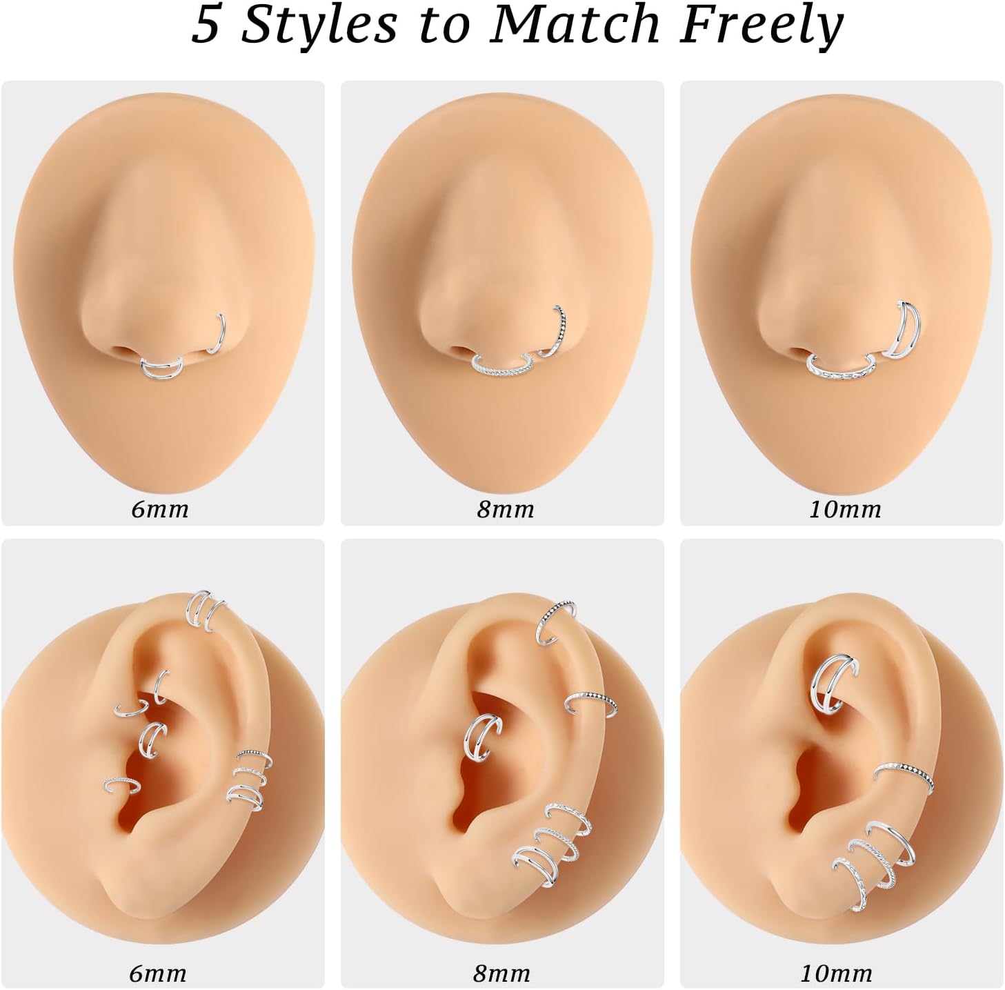 PEAKLINK 18G 16G Nose Hoop Rings Helix Cartilage Conch Earrings Surgical Steel Septum Jewelry Daith Rook Tragus Lip Lobe Nose Piercings 6 8 10mm - Image 4