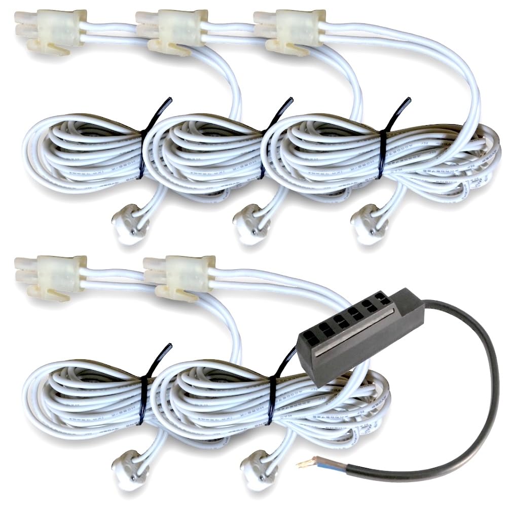 LED Einbaustrahler 5er Set – 12V, 5W, Warmweiß (3000K) – IP44 Feuchtraum geeignet – inkl. Trafo, 120 cm MR16-auf-AMP-Kabel & Verteiler – für Bad, Küche, Dusche & überdachten Außenbereich – Weiß
