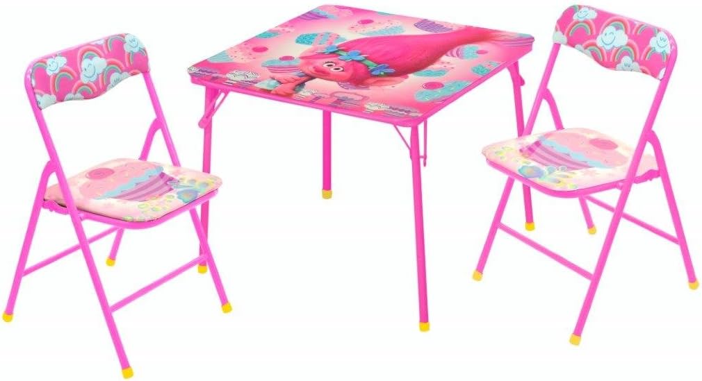 Idea Nuova Trolls 3 Piece Children's Activity Square Table and Chair Set, Ages 3+ Multi Color