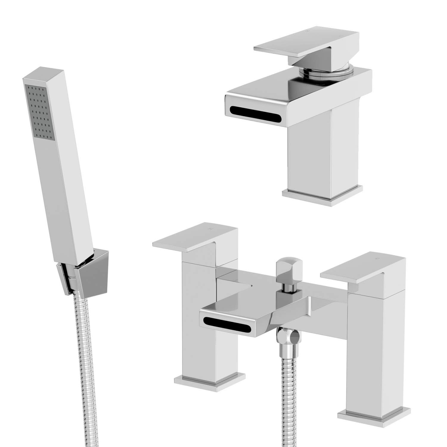 Architeckt Square Modern Chrome Basin Sink Mixer Bath Shower Head Mixer Tap Set for Bathroom
