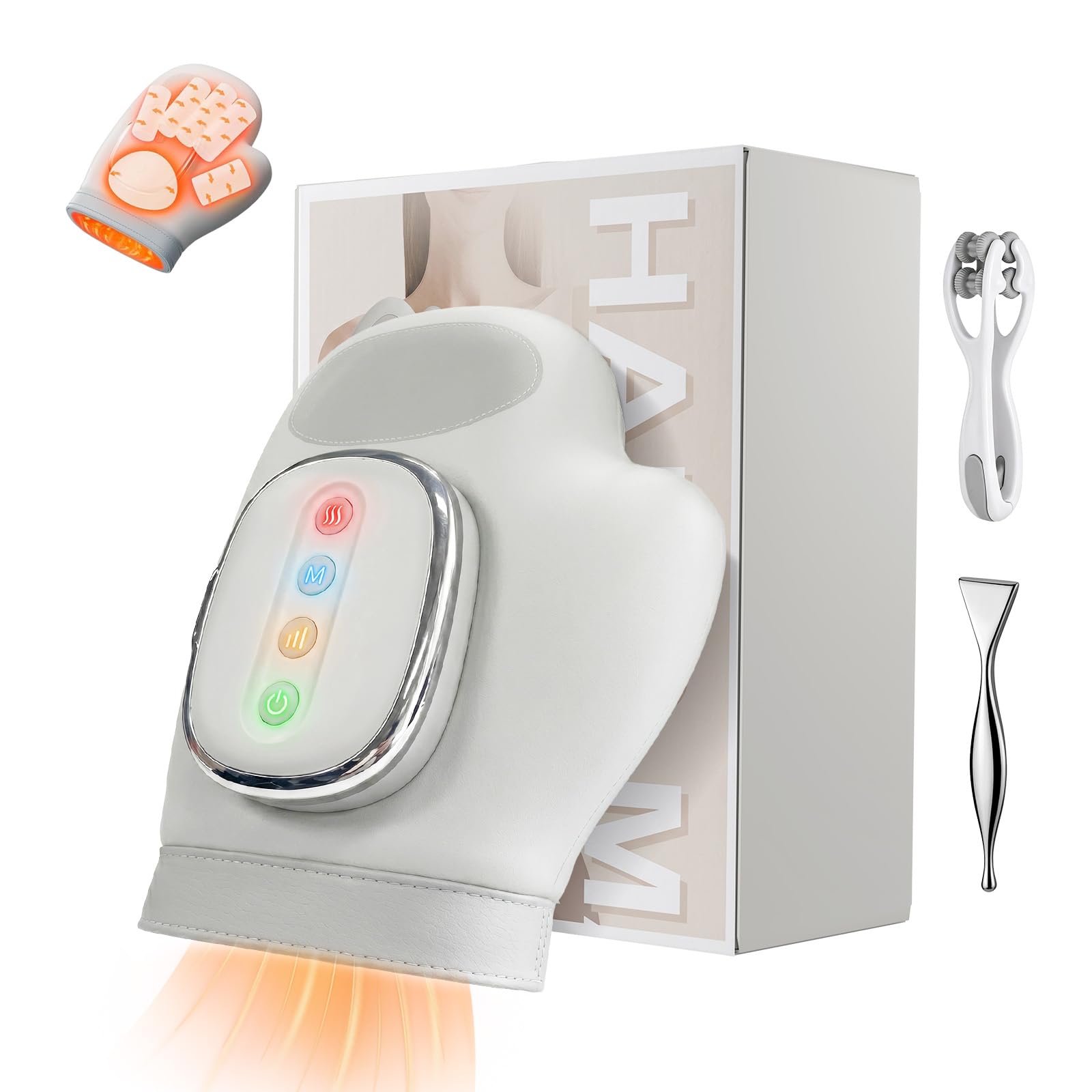 Hand Massager with Heat and Compression, 2026 Complete Hand Care Set with Finger Roller & Acupoint Tool, Cordless Heated Hand Massager, 3 Modes, Customizable Massage for Home & Travel