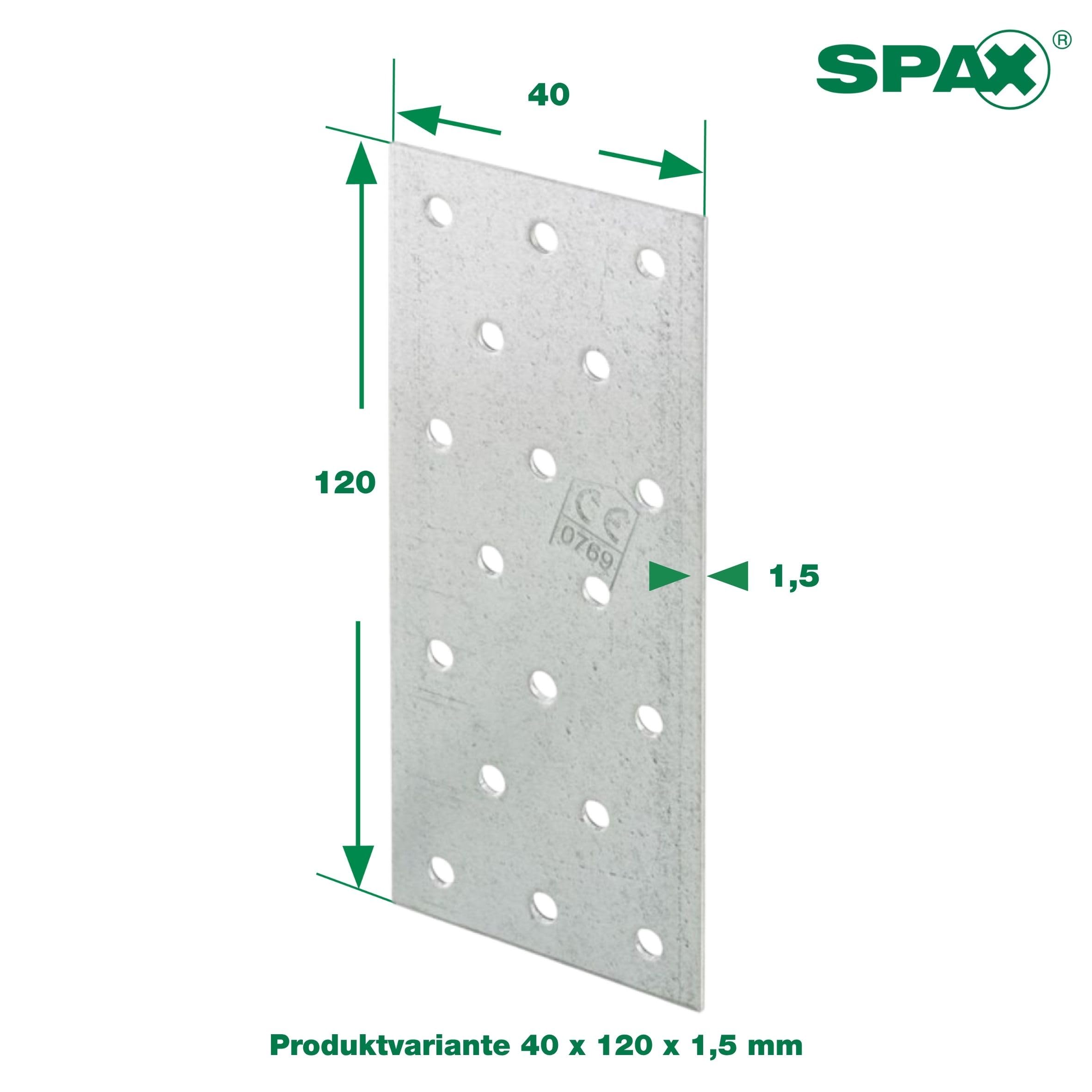 SPAX Lochplatte 40x120 mm, 1,5 mm Blechstärke, 200 Stk. - Verzinktes Stahlblech für Holzverbindungen - Made in Germany, SXNP15412