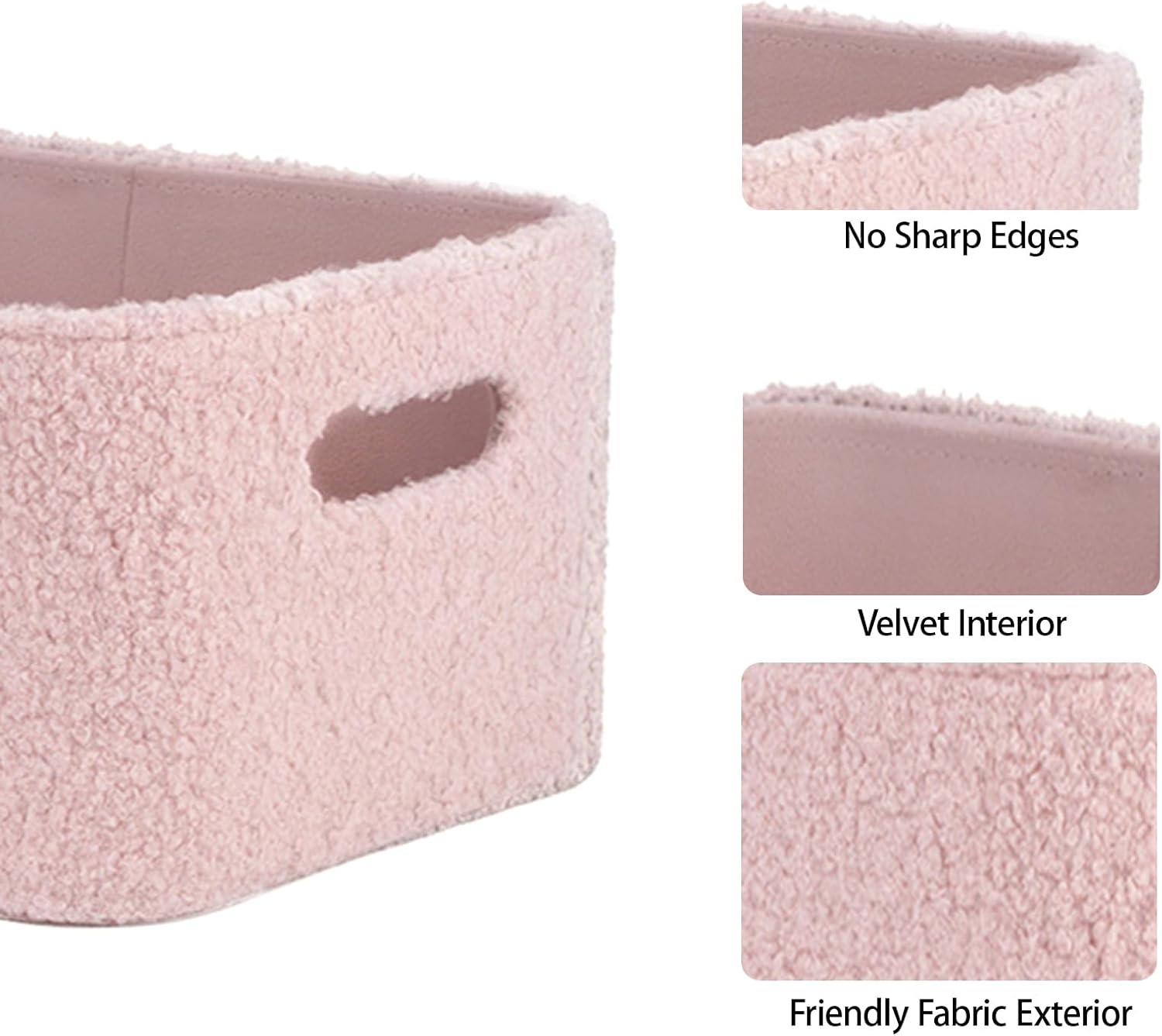 Boucle Storage Baskets Set of 3, Luxury Handmade Nursery Organizing Storage Bins, Nesting Shelf Baskets Decorative Boxes for Gifts, Toy Box for Shelf Closet Home Organization, Pink