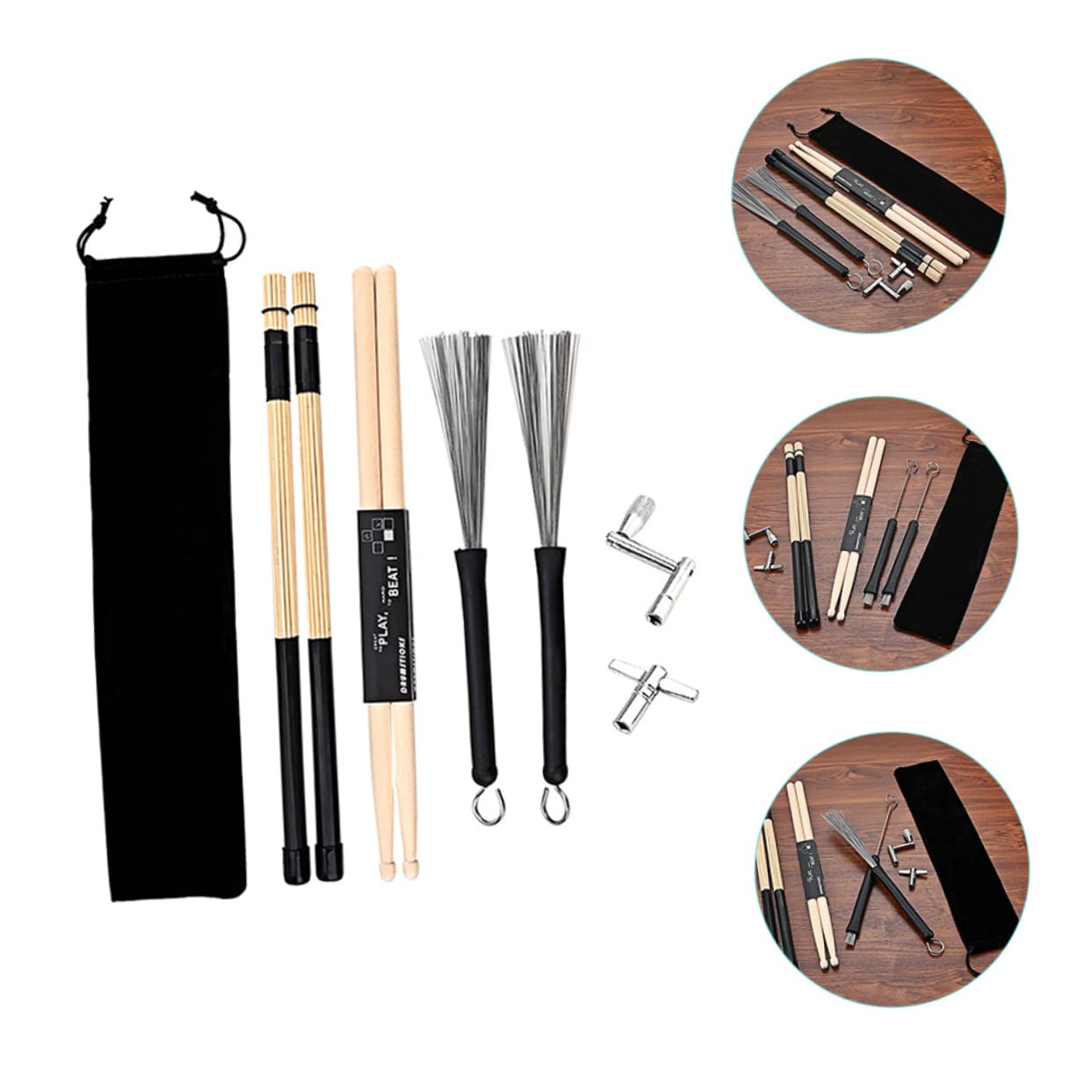 FRCOLOR Bacchette e Pennello per Batteria Kit per Strumenti Musicali Accessori per Principianti e Musicisti Jazz