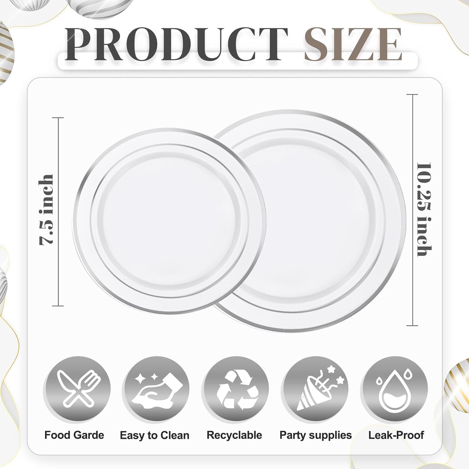 WDF 120PCS Plastic Plates White Silver Rim - Disposable Plates including 60PCS for Dinner 10.25inch, 60 Salad/Dessert Plates 7.5inch Heavy Duty Wedding Party Birthday - Image 12