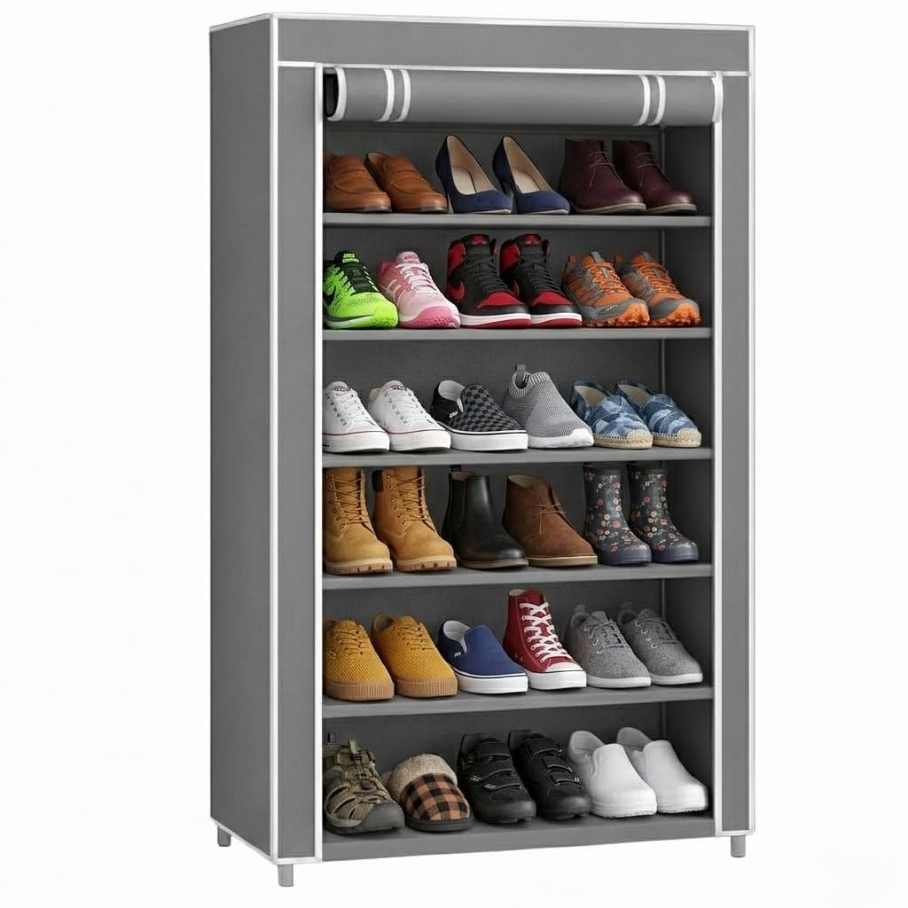 6 Tier Shoe Organizer Rack for Home, Space Saving Multi-Level Shoe Storage Stand, Durable Rack for Bedroom, Entryway & Closet Shoe Rack Plastic for Home (Grey)-image-11